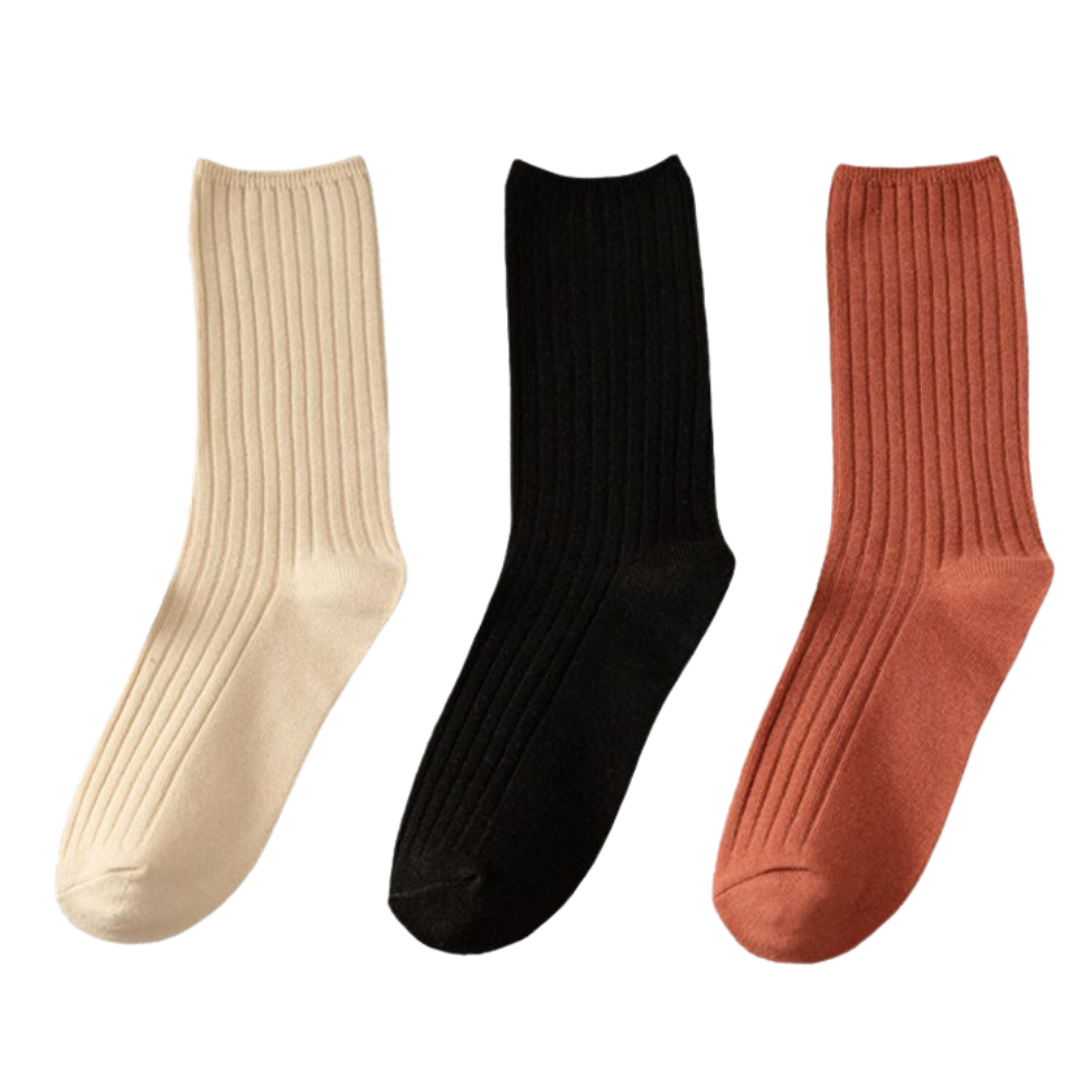 3 Paires de chaussettes côtelées en coton pour femmes