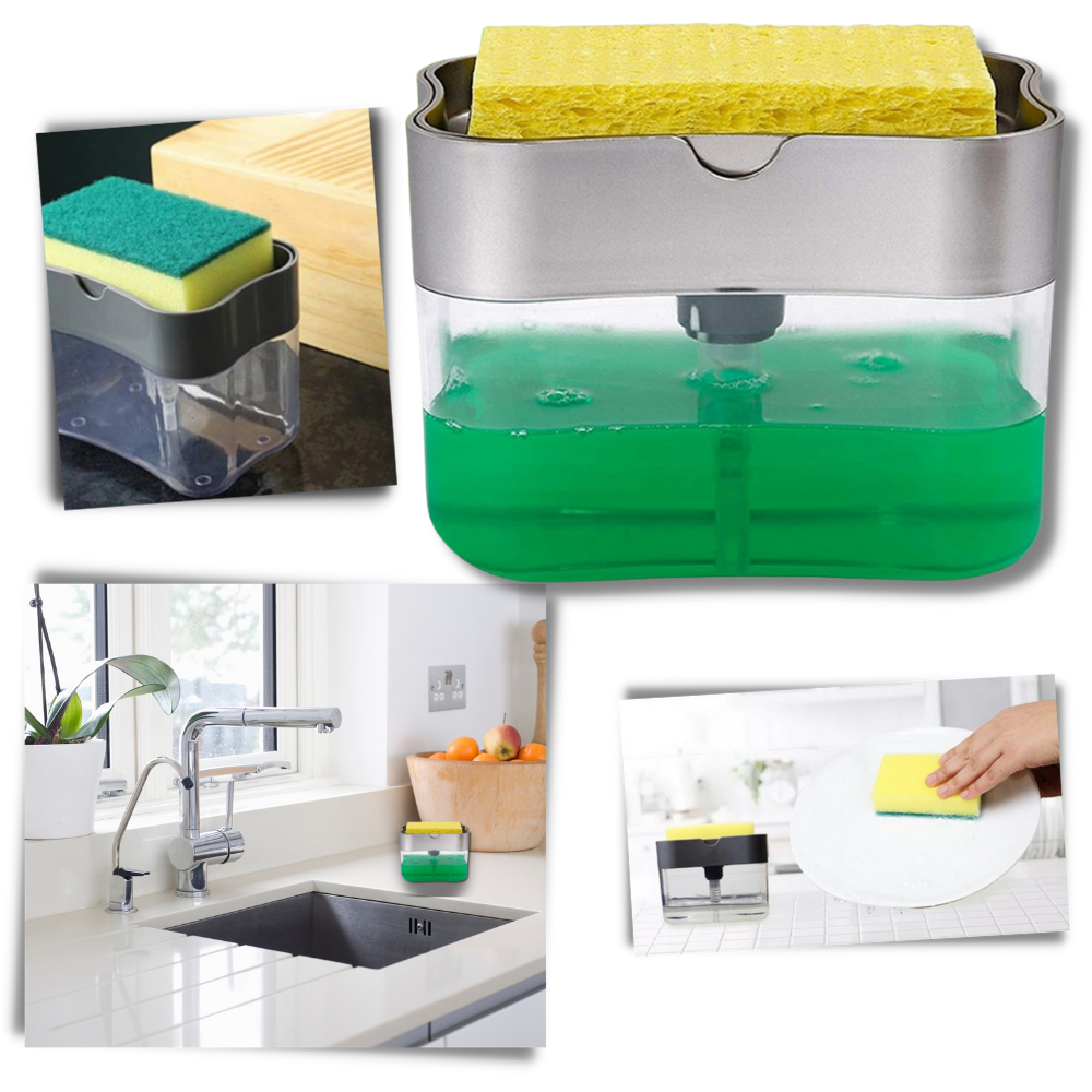 Distributeur de détergent de cuisine avec porte-éponge