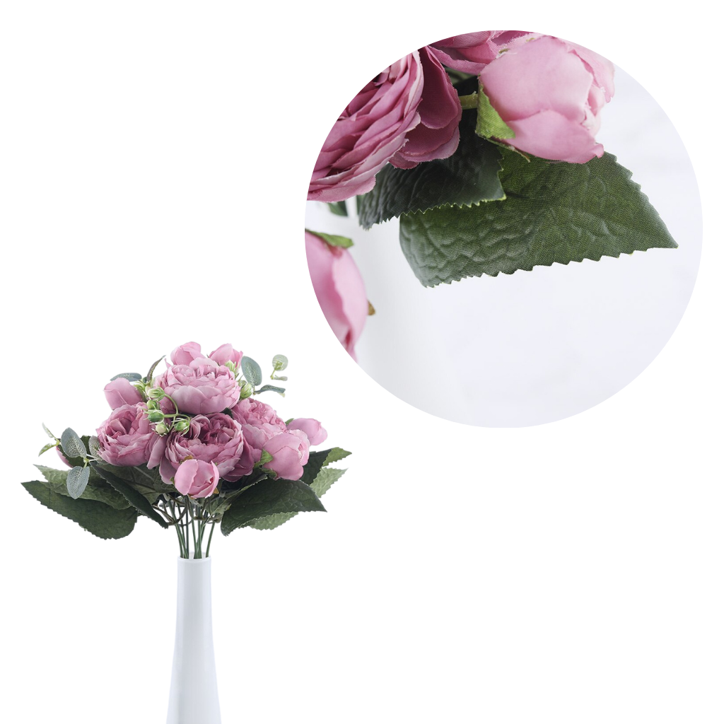 Bouquet de fleurs artificielles en soie, pivoines et roses