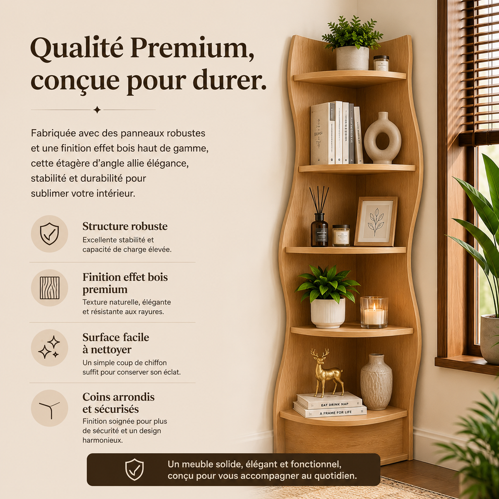 Ondine™ | Étagère d'Angle Design en Bois