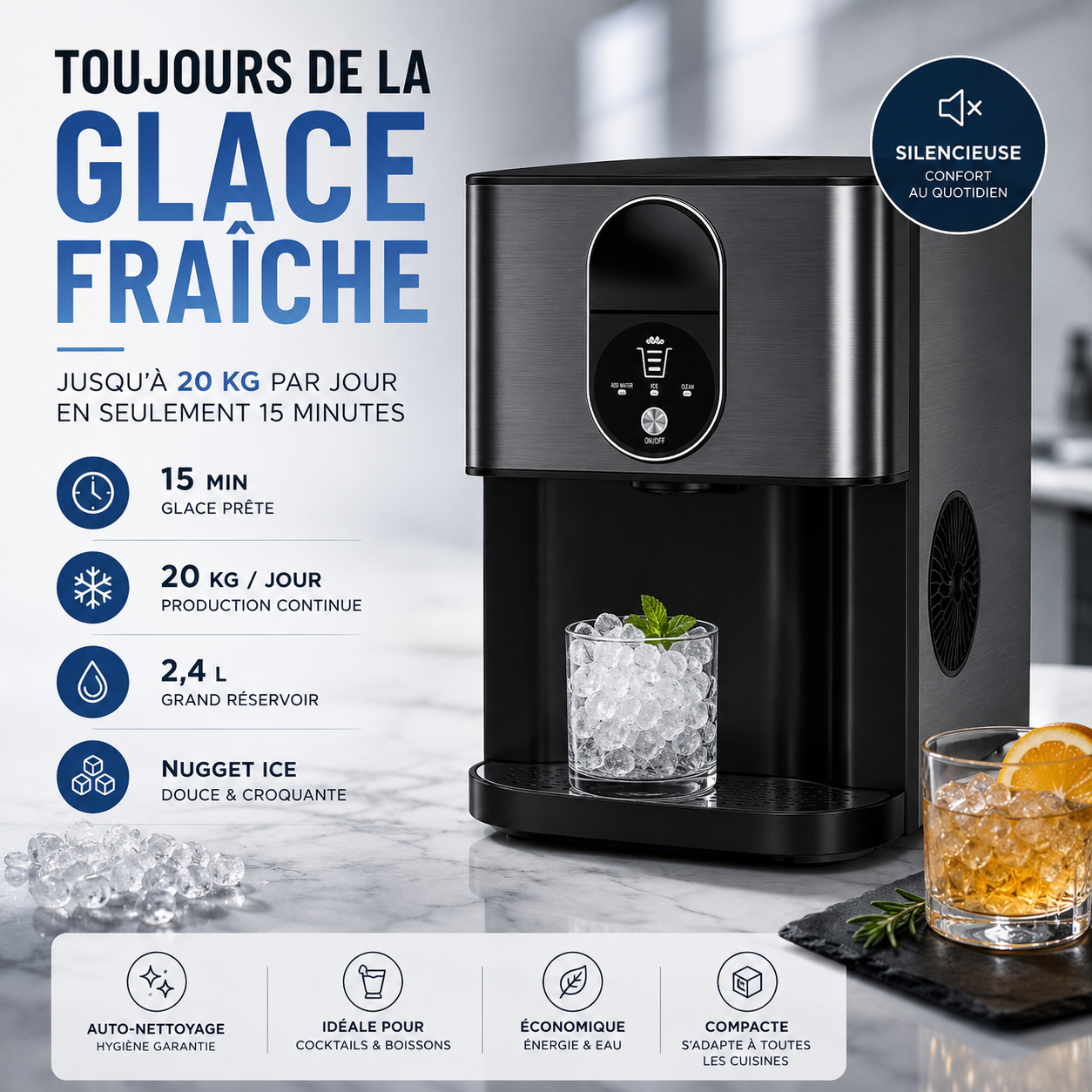 ❄️ NUGGET ICE™ La Machine à Glaçons Premium