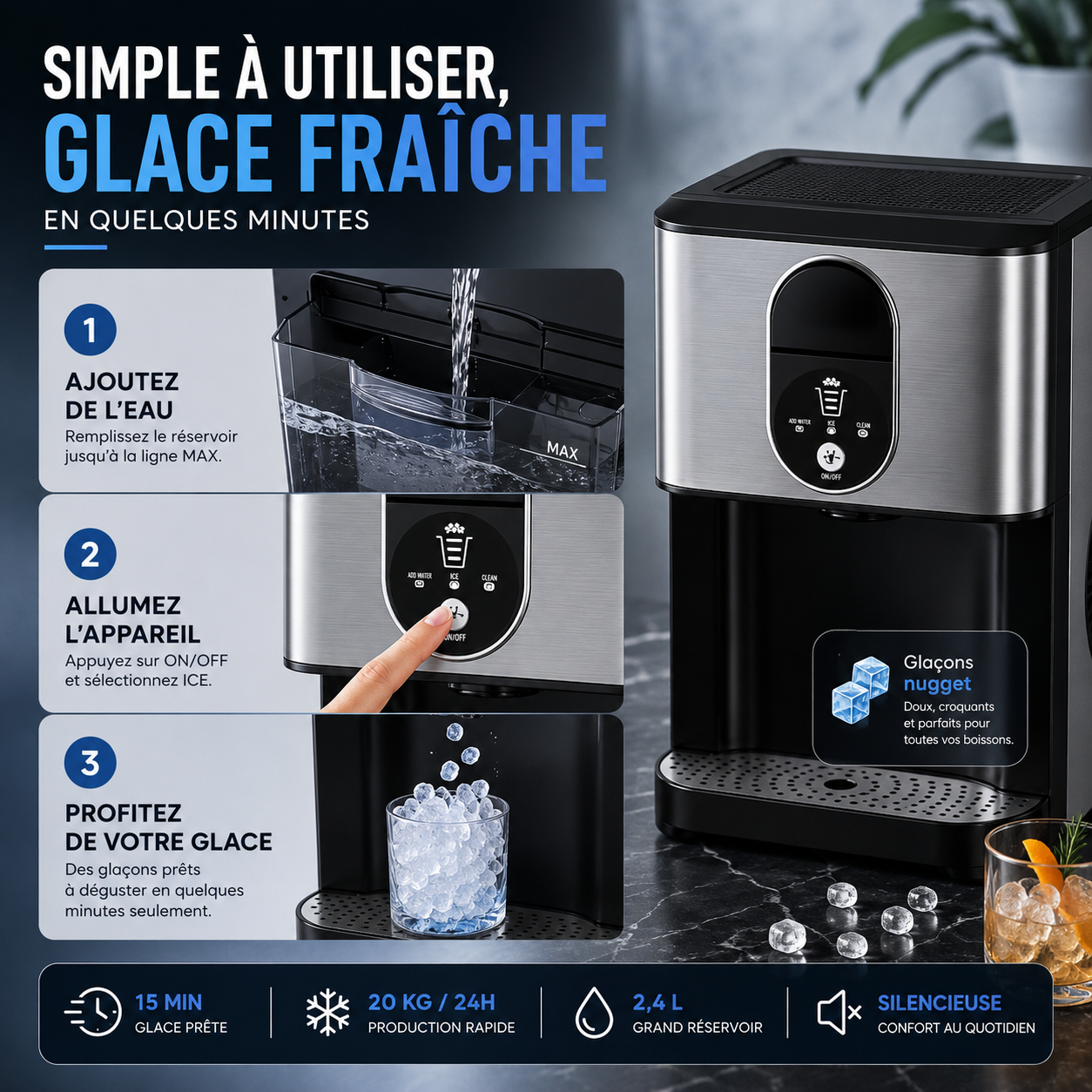 ❄️ NUGGET ICE™ La Machine à Glaçons Premium