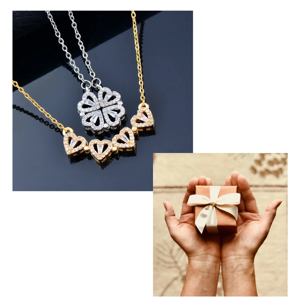 Collier en forme de cœur à quatre feuilles