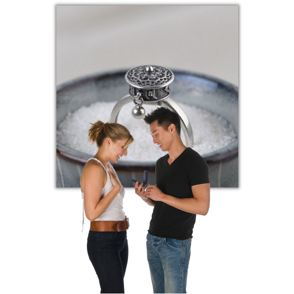 Bague pour femme avec mantra bouddhiste rotatif