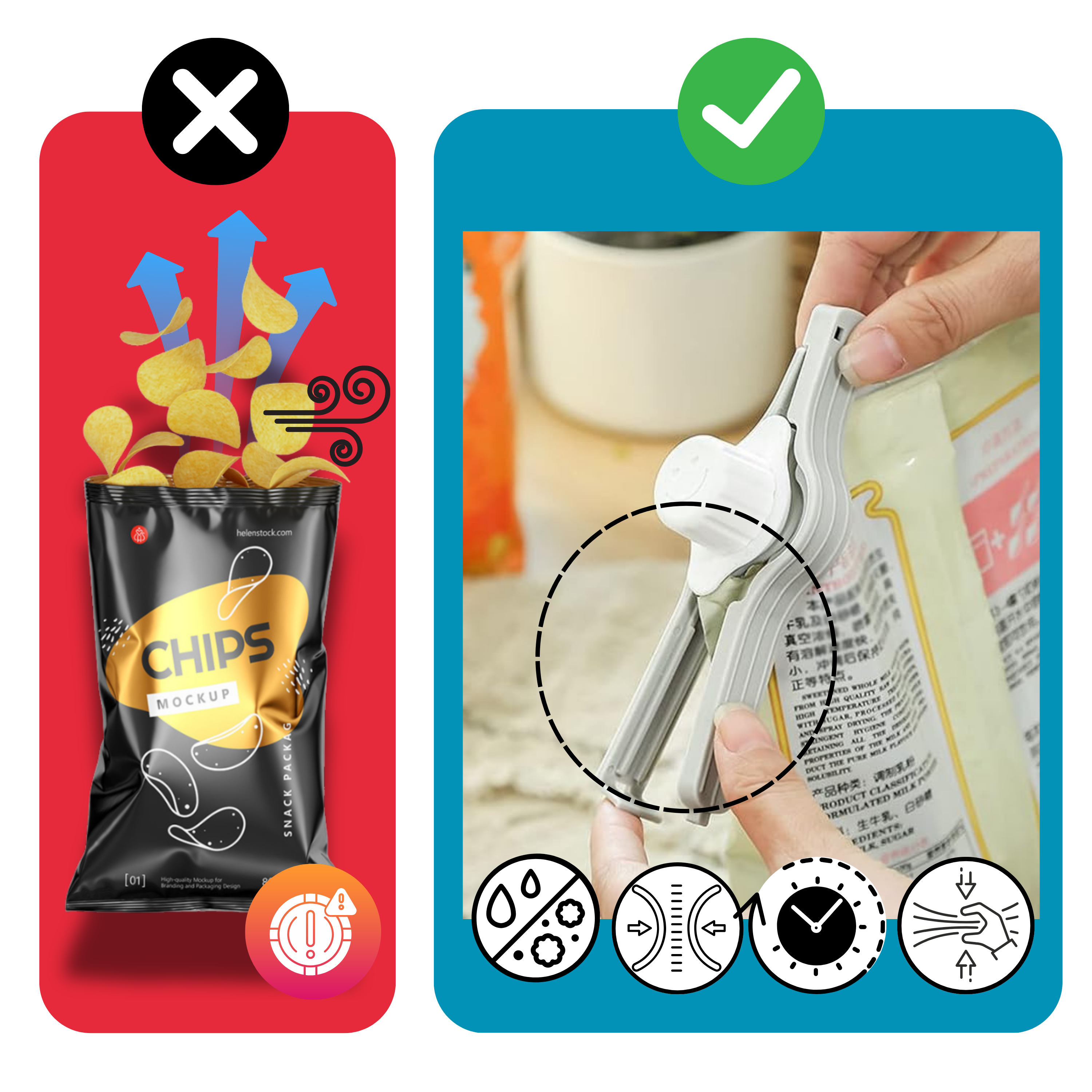 Pinces hermétiques pour sacs de chips