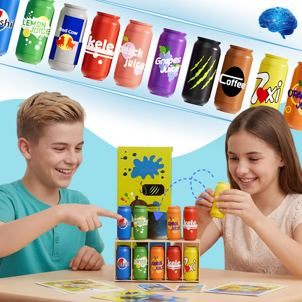 Jeu de mémoire amusant avec des canettes de soda