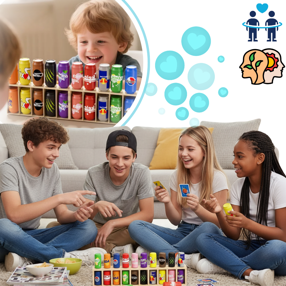 Jeu de mémoire amusant avec des canettes de soda