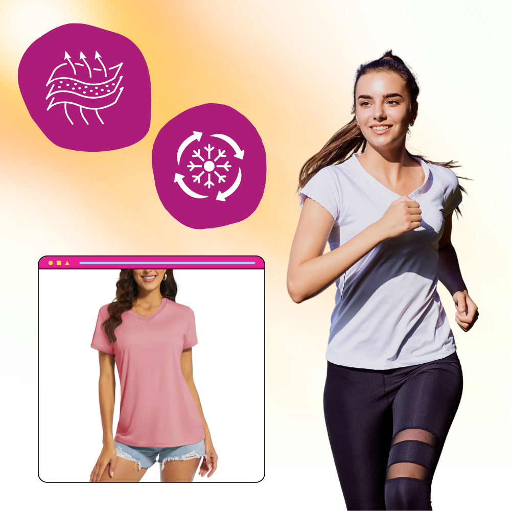 T-shirt rafraîchissant col en V pour femme