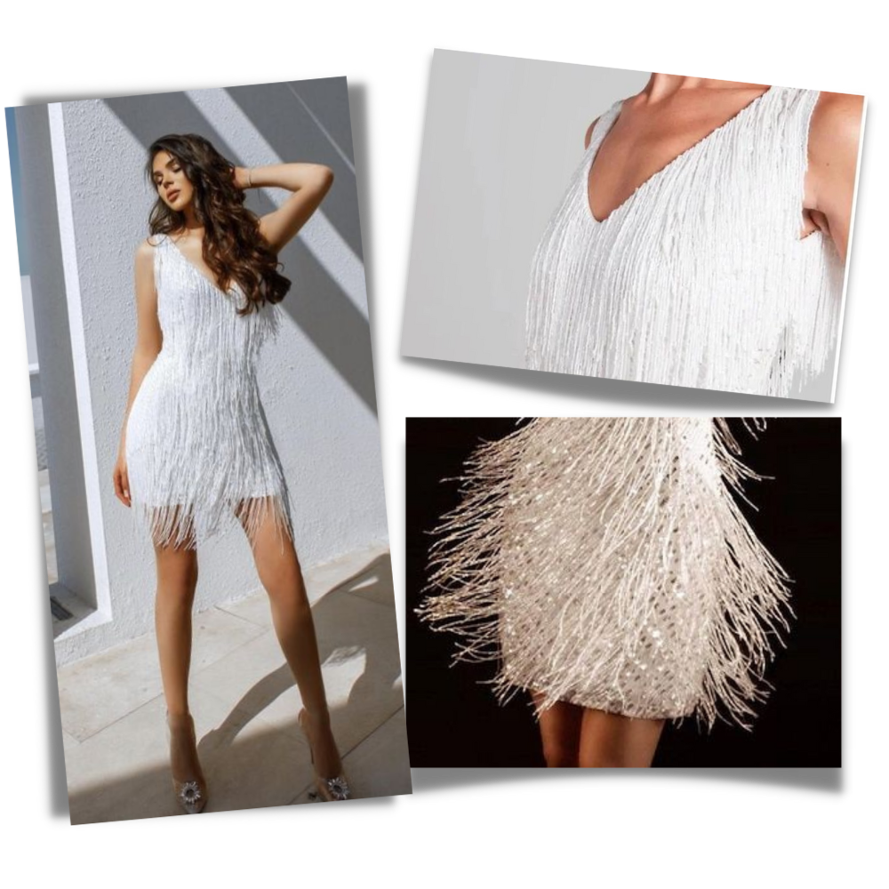 Robe à col V à paillettes