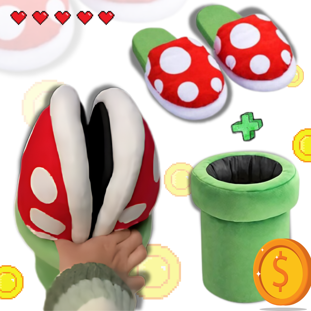 Pantoufles plante piranha de Mario en peluche