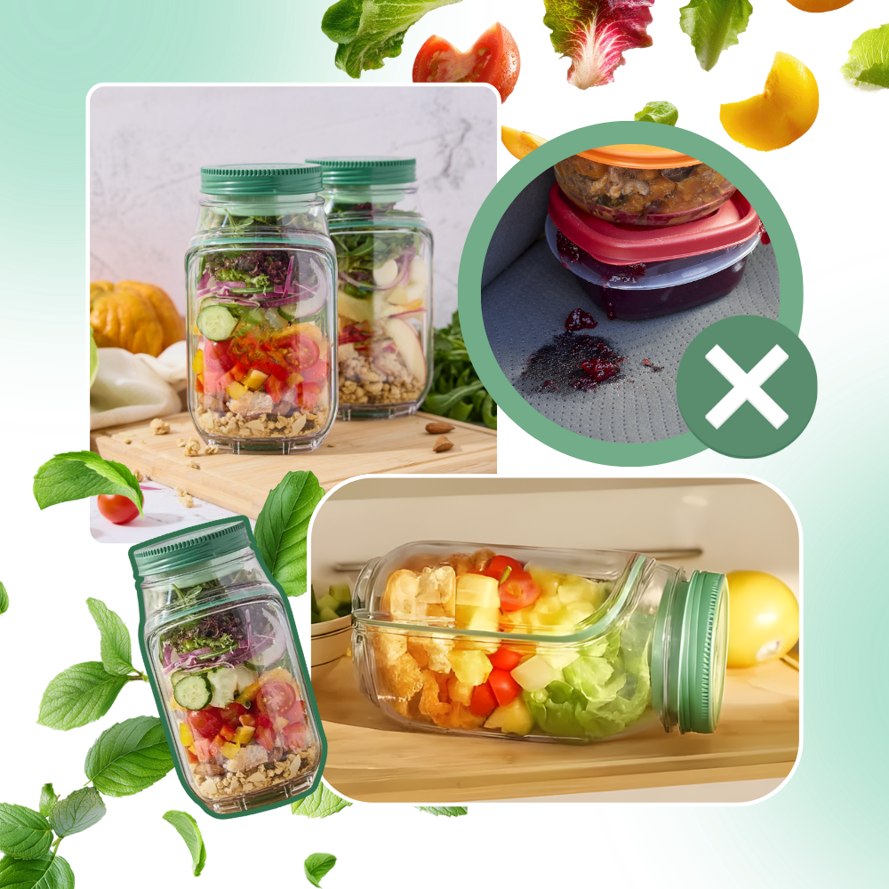 Bocal transparent à salade avec ouverture latérale