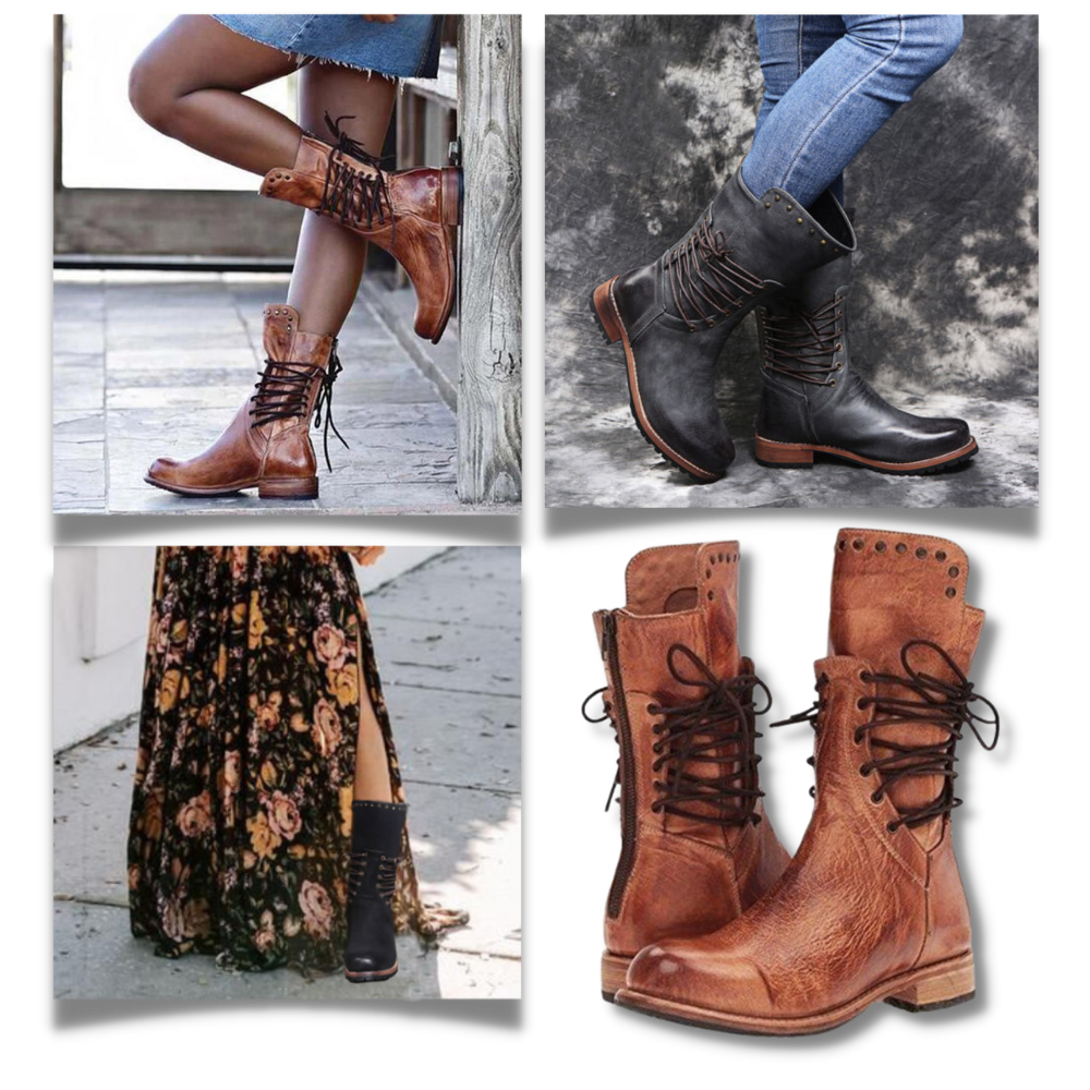 Bottines vintage en cuir PU