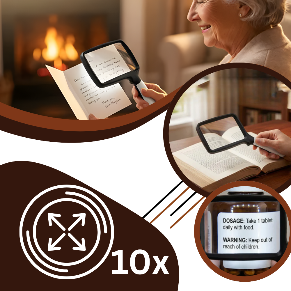 Loupe de lecture rectangulaire large avec éclairage LED intégré