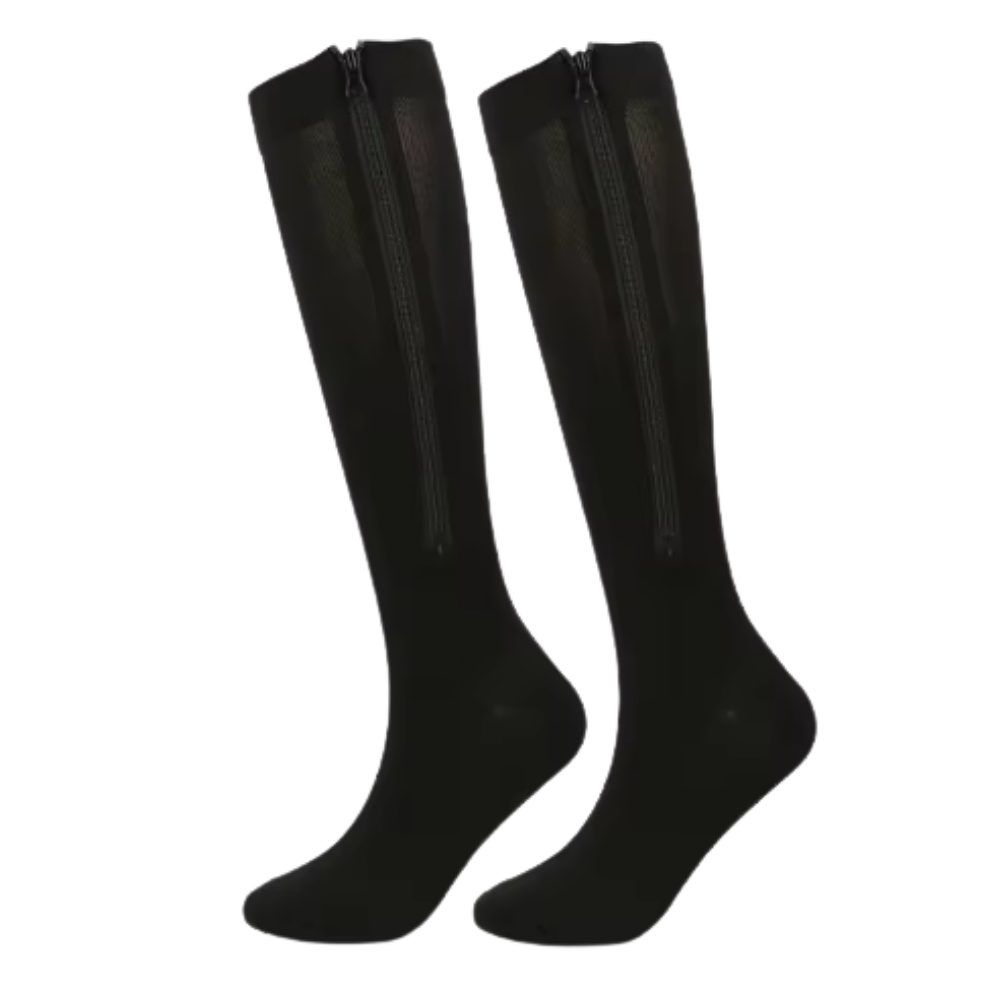 Chaussettes de compression montantes aux genoux avec fermeture éclair