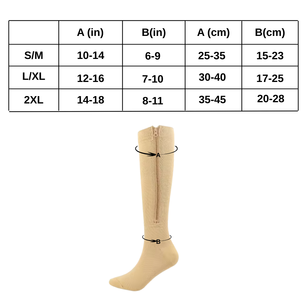 Chaussettes de compression montantes aux genoux avec fermeture éclair