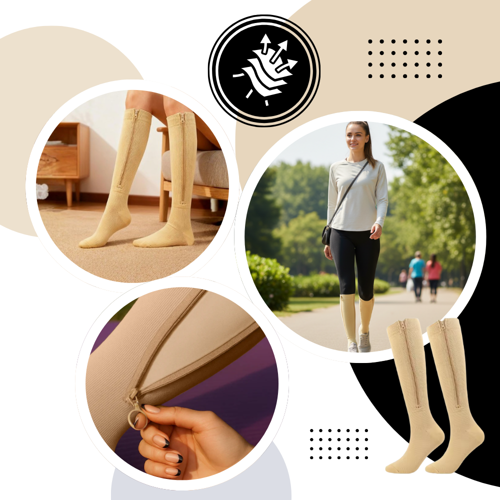 Chaussettes de compression montantes aux genoux avec fermeture éclair