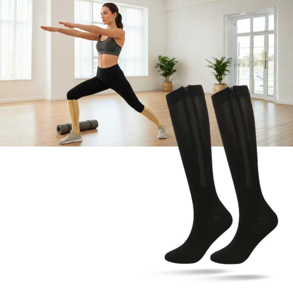 Chaussettes de compression montantes aux genoux avec fermeture éclair